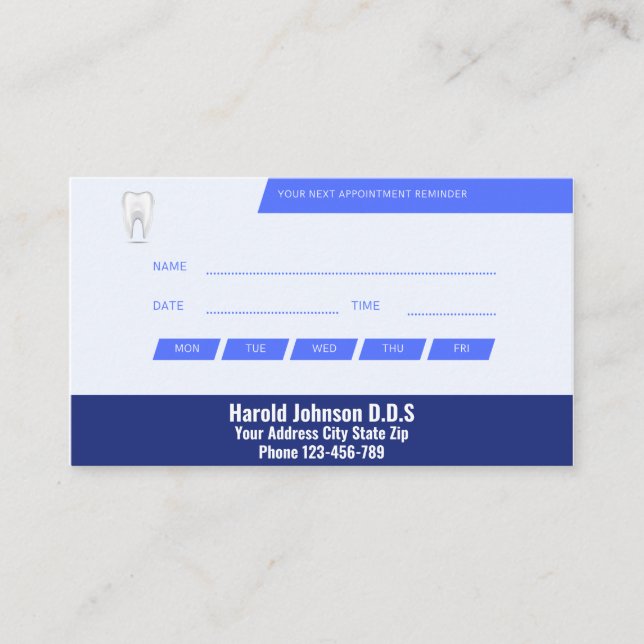 Dentist Office Appointment Card  (Front)