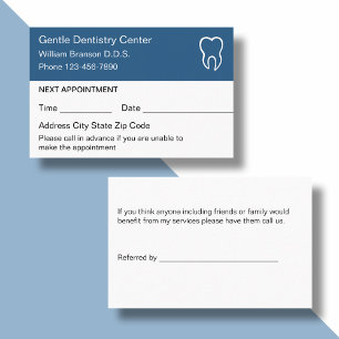 Dentist Office Appointment Referral Business Cards