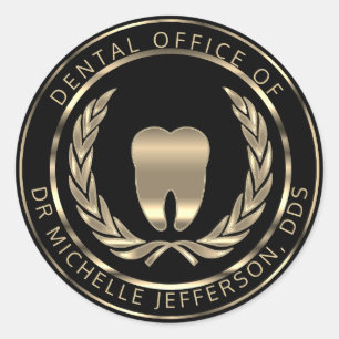 Dentist Office - Black and Gold Classic Round Sticker