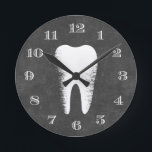 Dentist Office Dental Care Tooth Rustic Chalkboard Round Clock<br><div class="desc">Dentist Office Dental Care White Tooth Rustic Chalkboard Clocks.</div>
