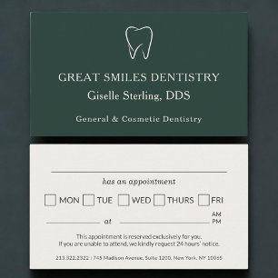 Dentist Office Green Tooth Dental Appointment Business Card