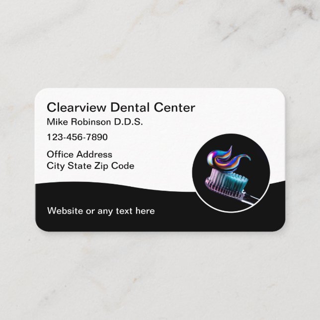 Dentist Office Modern Toothbrush Business Cards (Front)