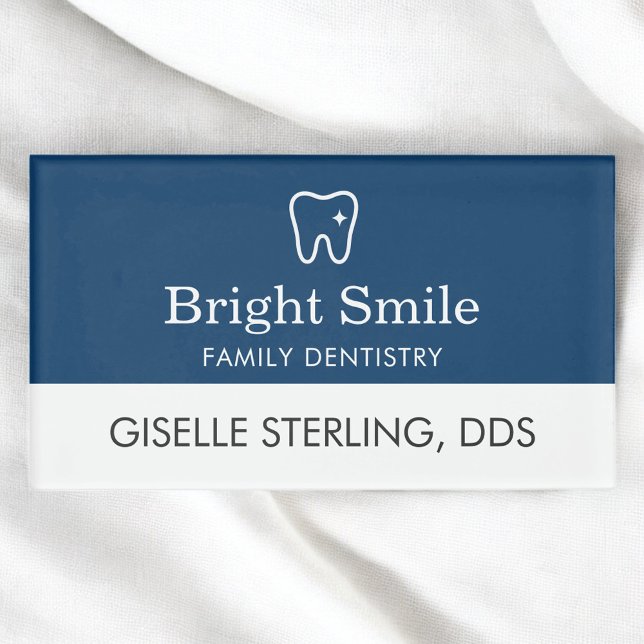 Dentist Office Navy Blue Modern Business Name Tag (Creator Uploaded)