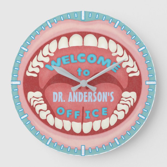 Dentist Office Novelty Mouth Teeth Dental | Custom Large Clock (Front)