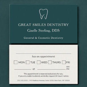 Dentist Office Teal Tooth Dental Appointment Business Card