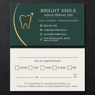Dentist Office Tooth Gold Green Appointment Business Card