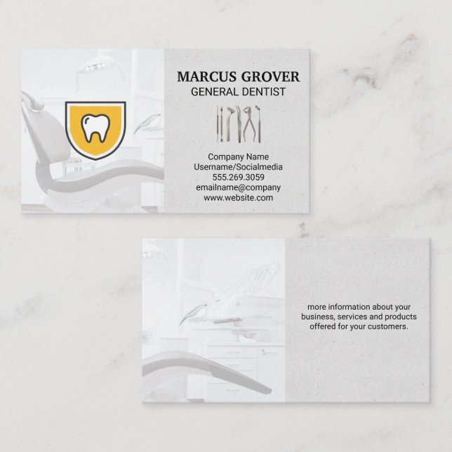 Dentist Office | Tooth Icon | Dental Tools Business Card (Front/Back)
