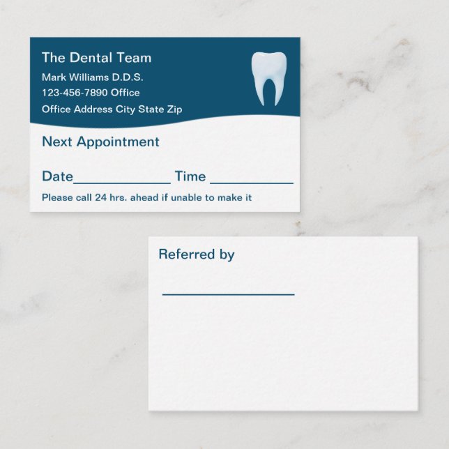 Dentist Office Two Side Appointment Business Cards (Front/Back)