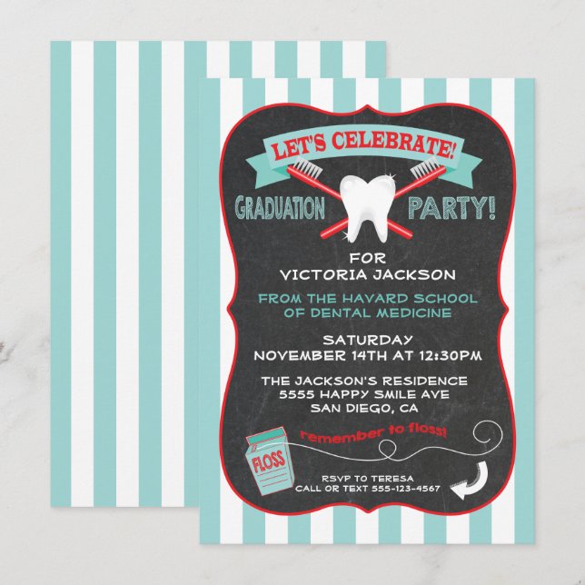 Dentist or dental hygienist Graduation party Invitation (Front/Back)