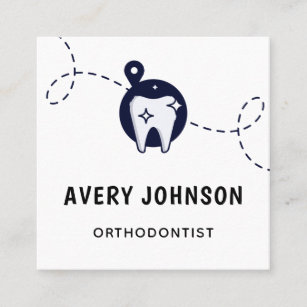 Dentist Orthodontist Dental Tooth  & Sparkles Cool Square Business Card
