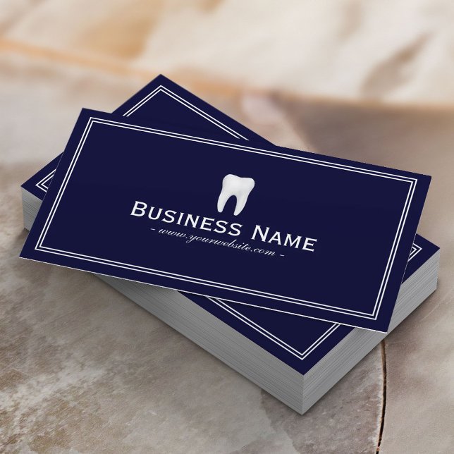 Dentist Plain Navy Blue Minimalist Dental Clinic Business Card (Creator Uploaded)
