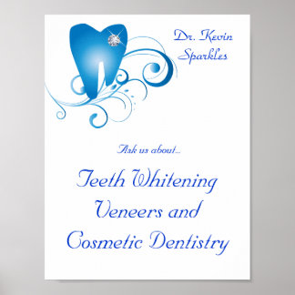 Dentist Poster Tooth Logo Blue Swirls Diamond