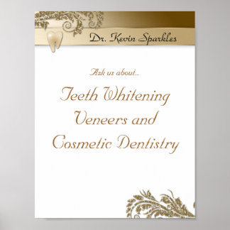 Dentist Poster Tooth Logo Gold Glitter Leaves