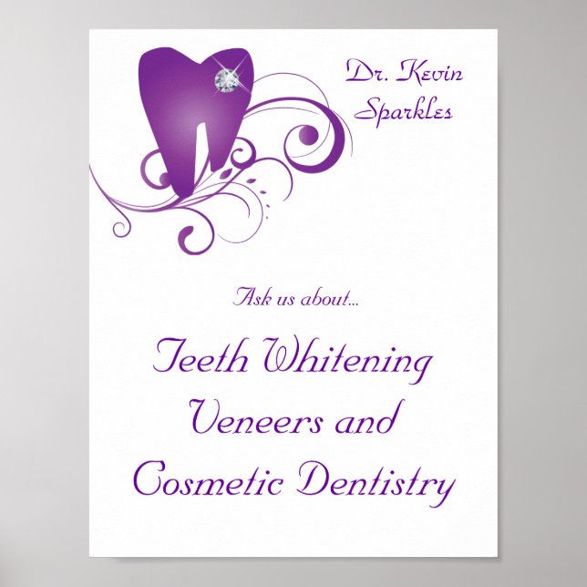 Dentist Poster Tooth Logo Purple Swirls Diamond (Front)