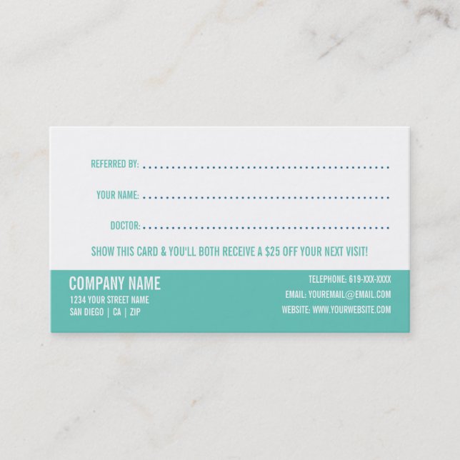 Dentist Referral Business  Referral Business Card. (Front)