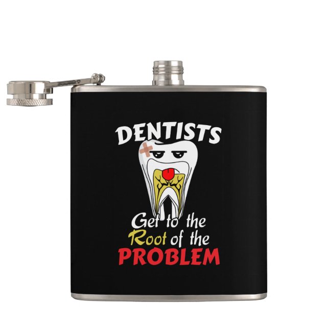 Dentist Root Canal - Funny Tooth Cavity Pun Hip Flask (Opened)