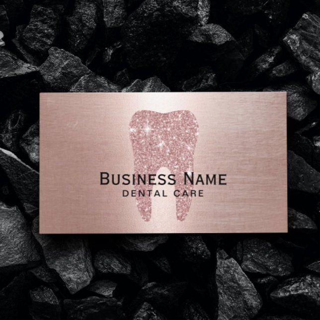 Dentist Rose Gold Glitter Tooth Metallic Dental Appointment Card (Creator Uploaded)