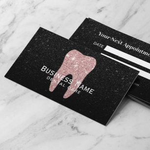 Dentist Rose Gold Tooth Black Glitter Dental Appointment Card