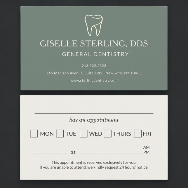 Dentist Sage Green Appointment Reminder Card (Creator Uploaded)