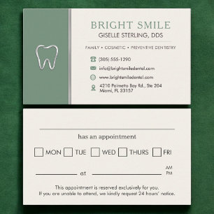Dentist Sage Green Metallic Tooth Appointment Business Card