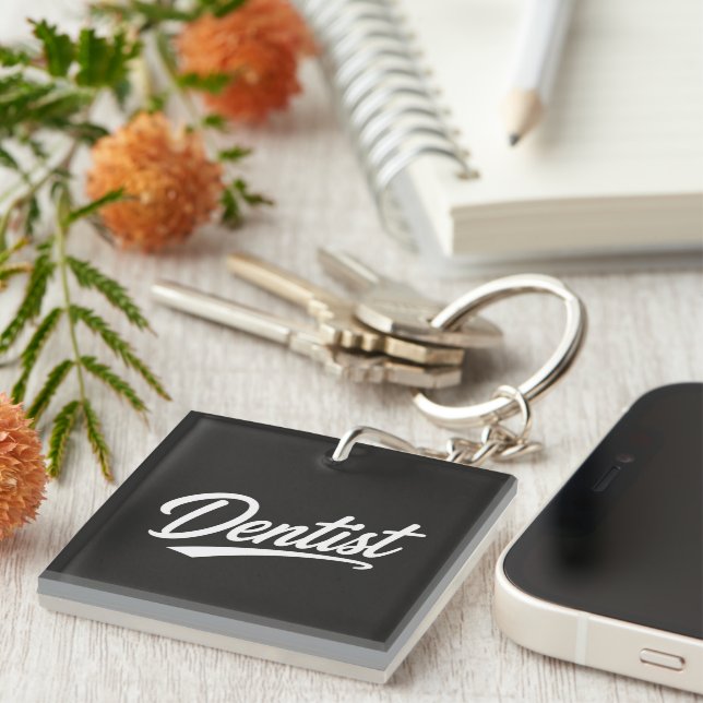Dentist Script Typography Coffee Mug Gift  Key Ring (Front Right)