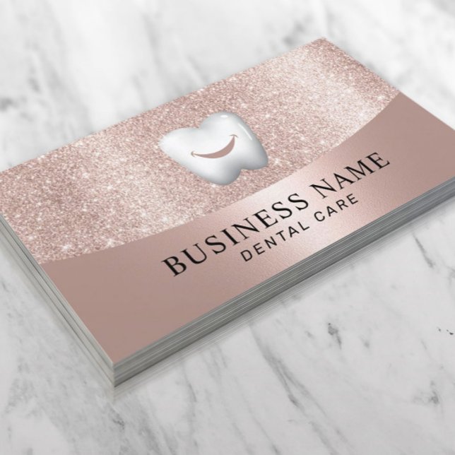 Dentist Smile Tooth Modern Rose Gold Dental Care Business Card (Creator Uploaded)