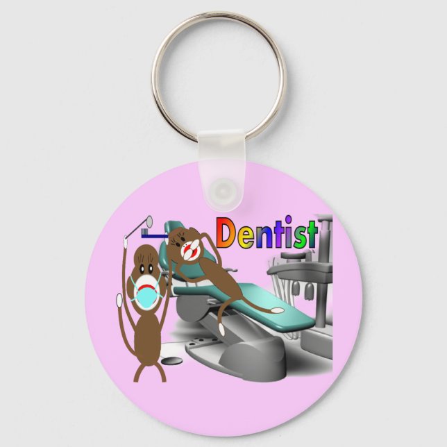 Dentist Sock Monkey Gifts--Unique Key Ring (Front)