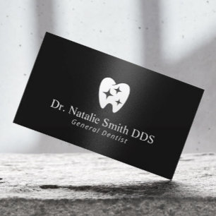 Dentist Sparkle Tooth Logo Black & White Dental Business Card