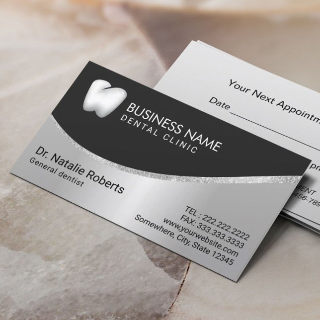 Dentist Stylish Tooth Logo Metallic Dental Care Appointment Card (Creator Uploaded)