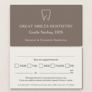 Dentist Taupe Brown Tooth Dental Appointment Business Card