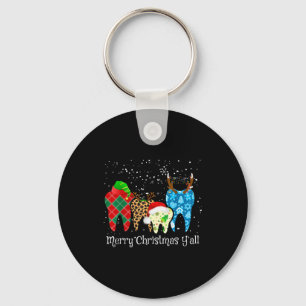 Dentist Teeth Santa Hat Leopard Plaid Dental Merry Key Ring