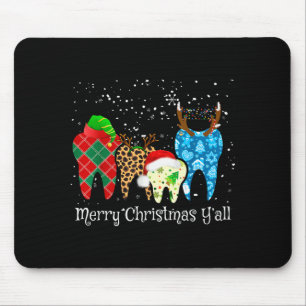 Dentist Teeth Santa Hat Leopard Plaid Dental Merry Mouse Pad