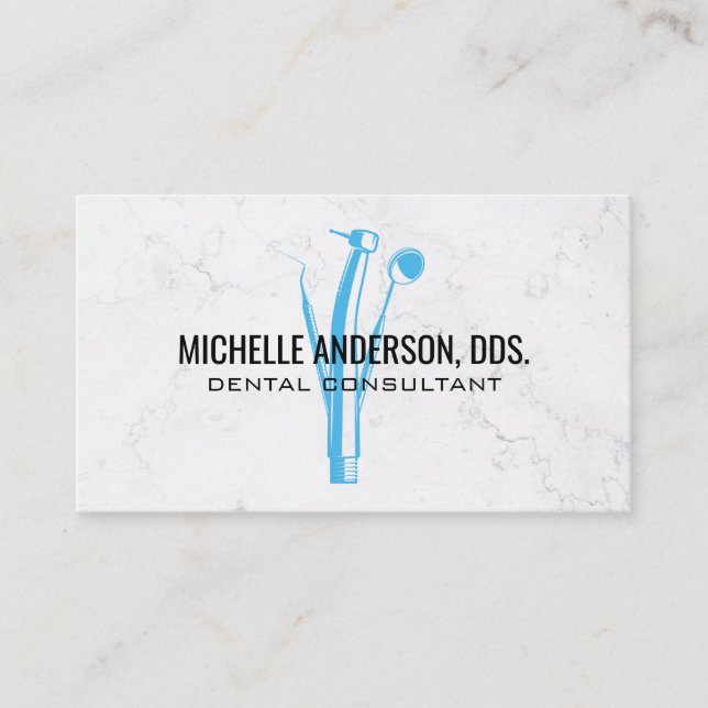 Dentist Tools Logo | Marble Background Business Card (Front)