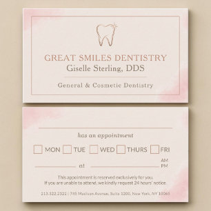 Dentist Tooth Blush Pink Dental Office Appointment Business Card