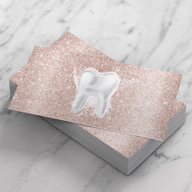 Dentist Tooth Blush Rose Gold Glitter Dental Care Business Card (Creator Uploaded)