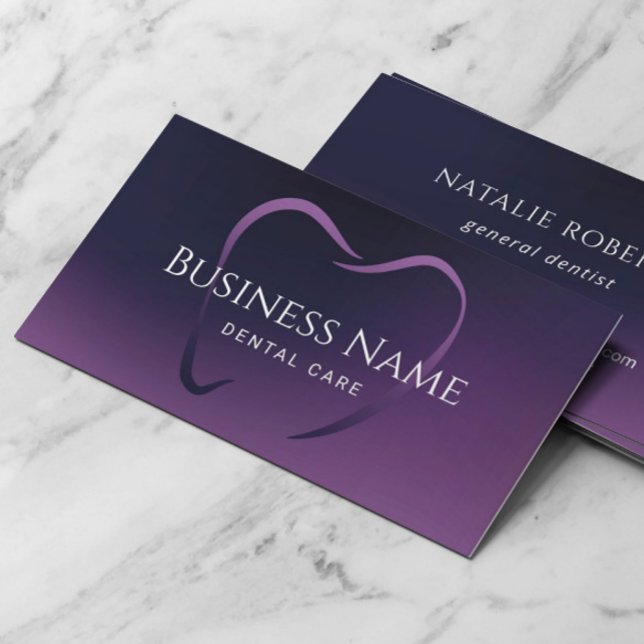 Dentist Tooth Elegant Deep Purple Dental Care Business Card (Creator Uploaded)