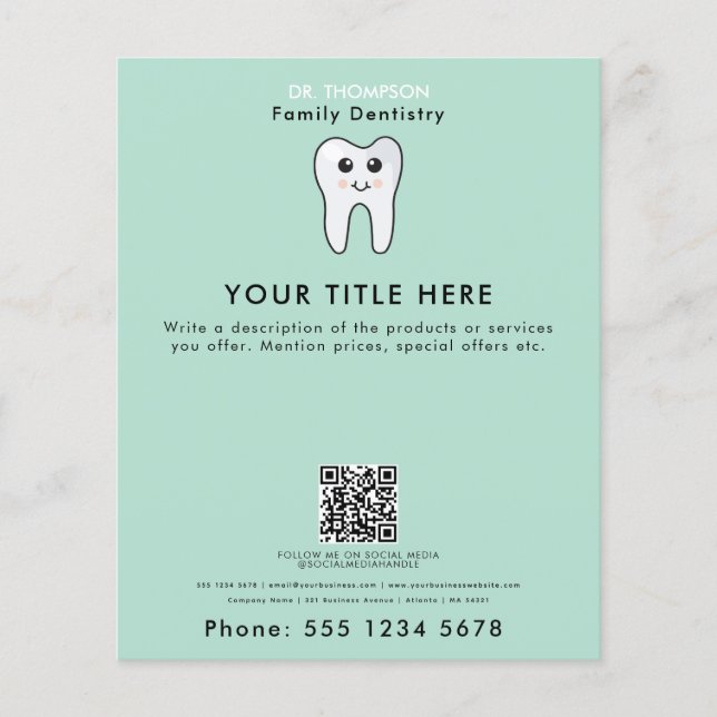 Dentist Tooth Family Dentistry Business QR Code Flyer (Front)