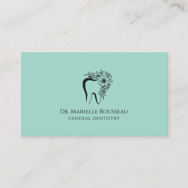 Dentist Tooth Logo Green Dental Office Business Card (Front)