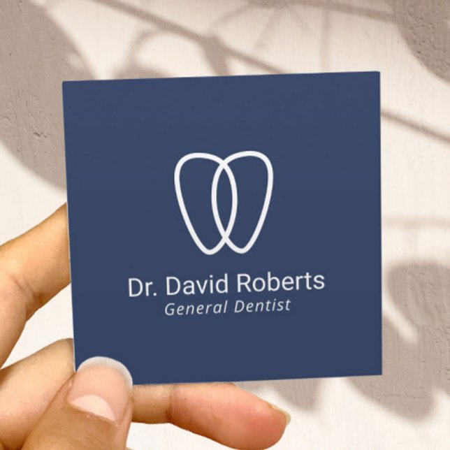 Dentist Tooth Logo Minimalist Navy Dental Care Square Business Card (Creator Uploaded)
