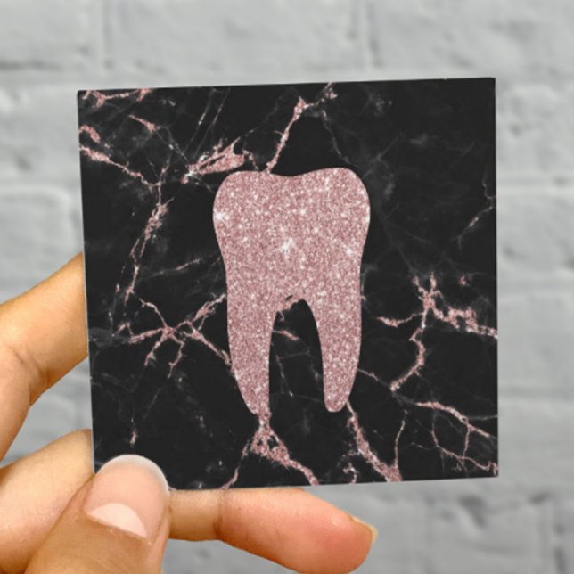 Dentist Tooth Modern Rose Gold Marble Dental Care Square Business Card (Creator Uploaded)