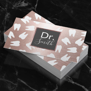 Dentist Tooth Pattern Modern Rose Gold Dental Care Business Card