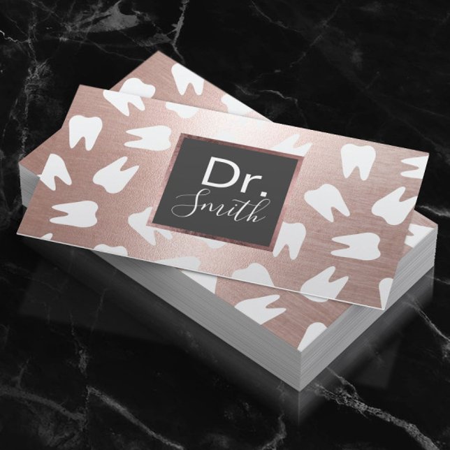 Dentist Tooth Pattern Modern Rose Gold Dental Care Business Card (Creator Uploaded)