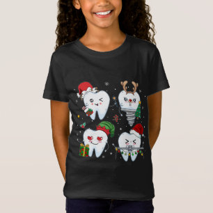 Dentist Tooth Reindeer Santa Hat Christmas Dental  T-Shirt
