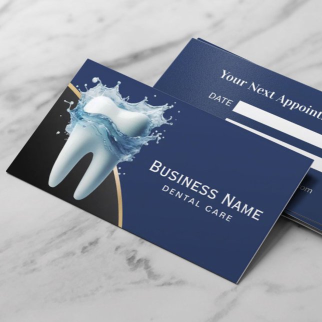 Dentist Tooth Water Splash Modern Navy Blue Dental Appointment Card (Creator Uploaded)