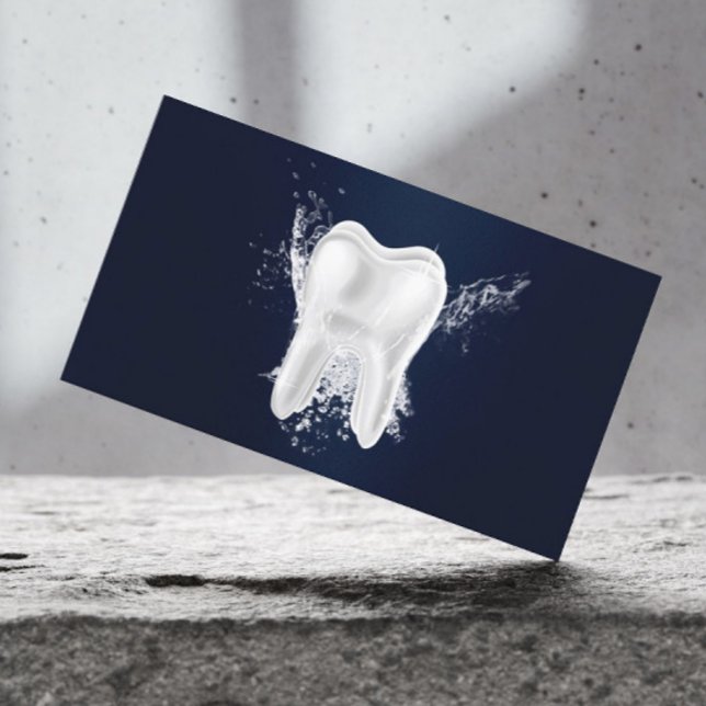 Dentist Tooth & Water Splash Navy Blue Dental Business Card (Creator Uploaded)