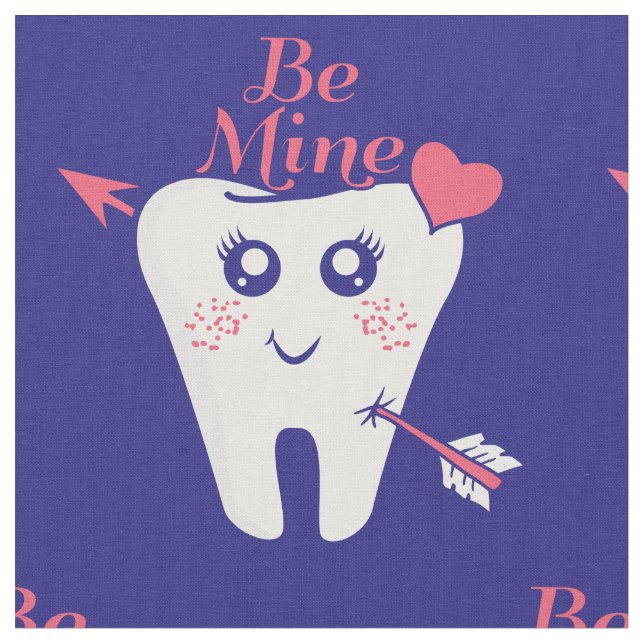 Dentist Valentine - Tooth Heart, Be Mine Fabric (Close Up)