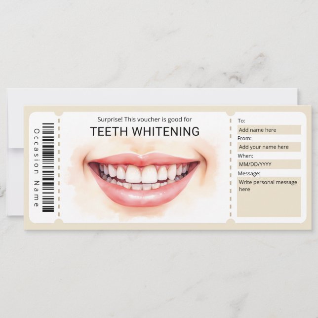 Dentist Voucher, Teeth Whitening Gift Certificate Invitation (Front)