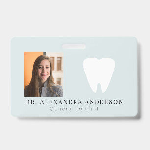 Dentist White Teeth Light Blue ID Photo Badge
