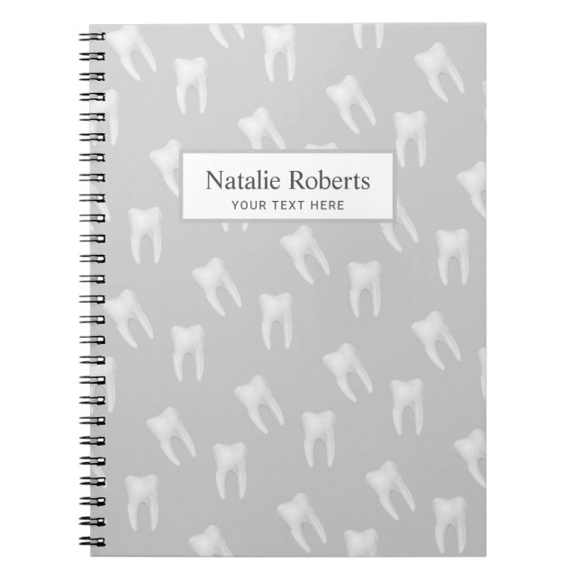 Dentist White Teeth Pattern Dental Office Grey Notebook (Front)