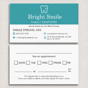 Dentistry Appointment Reminder Dental Office Business Card